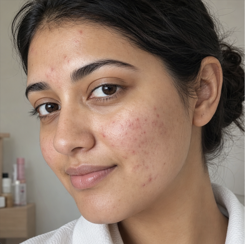 Skin with active acne before treatment